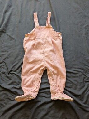 Toddler Pink Courderoy Bib Overalls 9-12 Mo. Footed